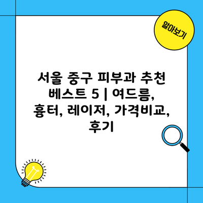 서울 중구 피부과 추천 베스트 5 | 여드름, 흉터, 레이저, 가격비교, 후기