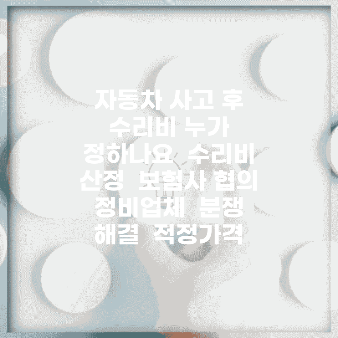 자동차 사고 후 수리비 누가 정하나요 | 수리비 산정 | 보험사 협의 | 정비업체 | 분쟁 해결 | 적정가격